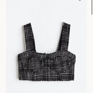 H&M Fringe-trimmed crop top black/white size XS